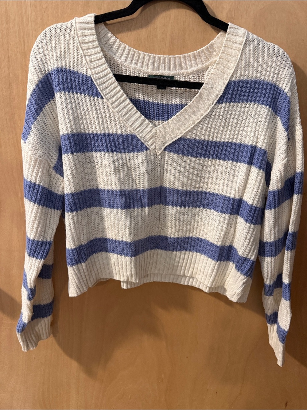 wild fable Striped V-Neck Sweater in Cream & Blue